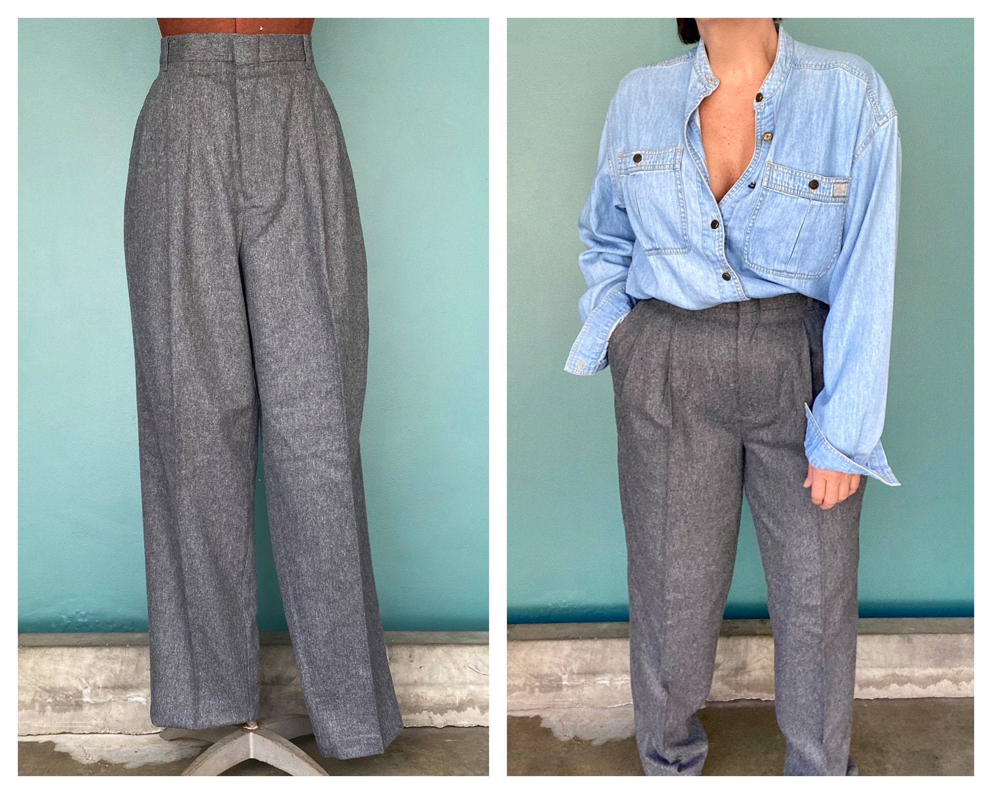 Deadstock Vintage Mens Grey Trousers Retro Trousers Dress Pants Gray Trousers 80s Trousers High Waisted Pants TaraLynEvansStudio