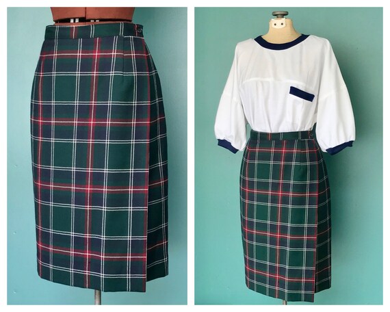Plaid Wrap Skirt Wool Pencil Wrap Skirt, TaraLynEv