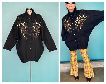 Vintage 80s Black Denim Sequin Jacket TaraLynEvansStudio