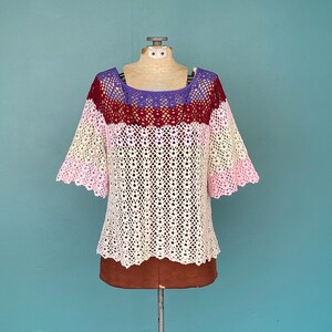 Crochet Top Vintage Womens Crocheted Top Crochet Shirt Crochet Clothes Vintage Crochet Bell Sleeve Top TaraLynEvansStudio image 1