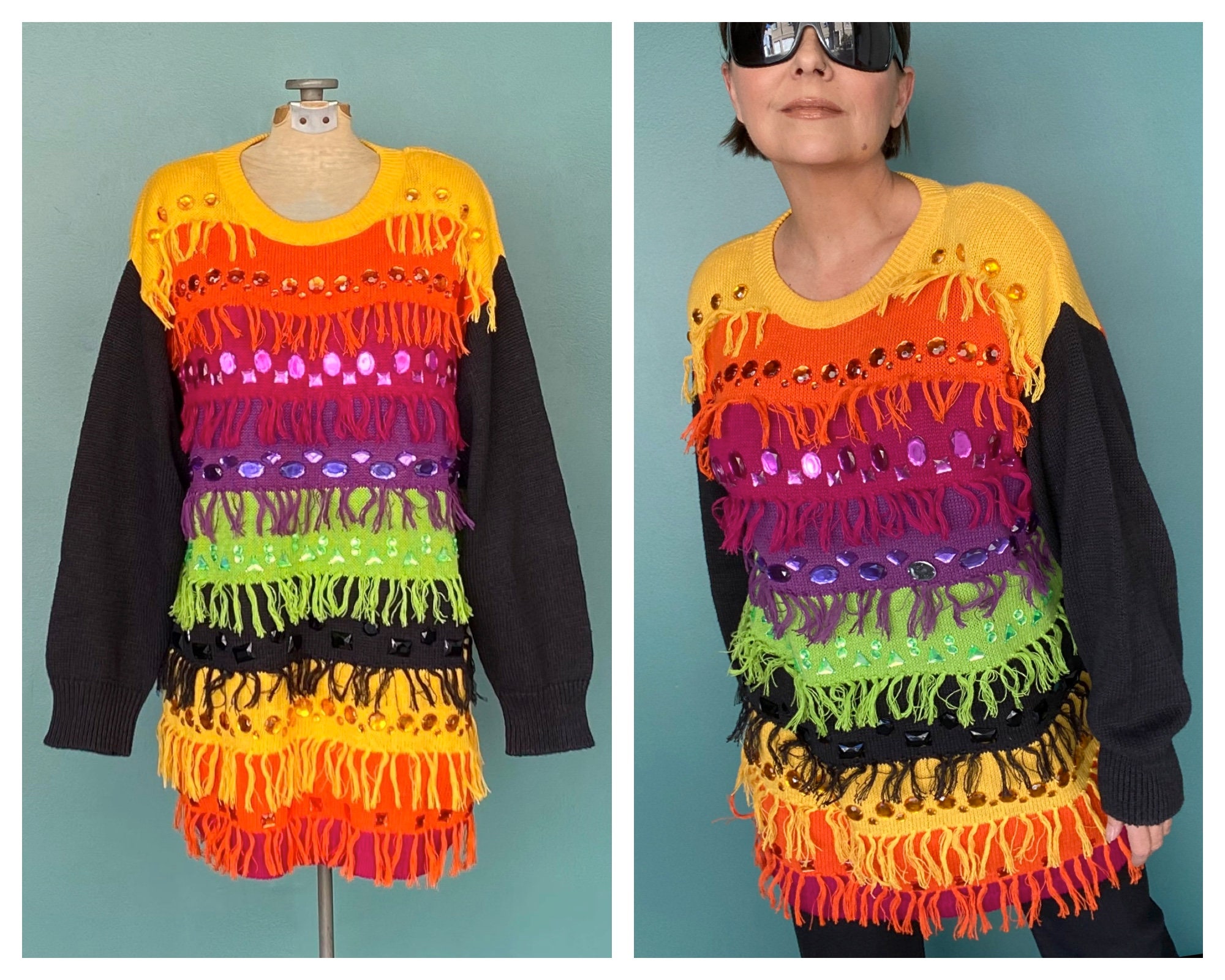 Multicolor fringe cheap sweater