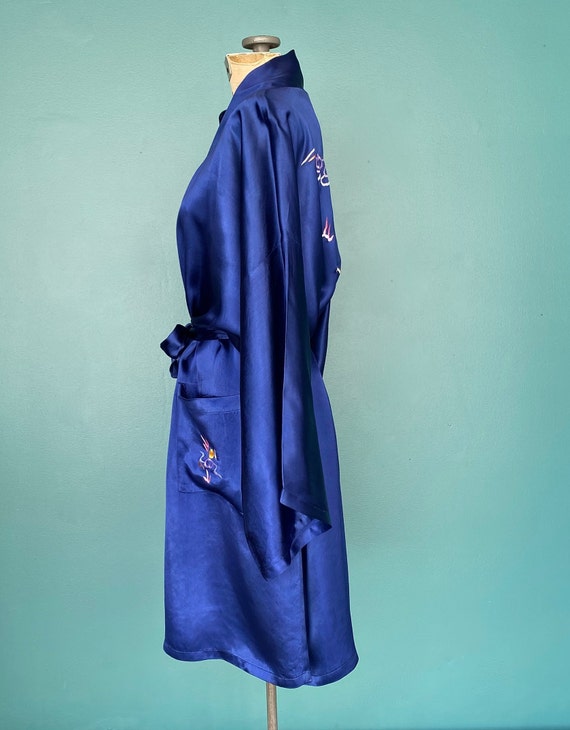 Blue Robe Satin Robe Kimono Robe Embroidered Robe… - image 4