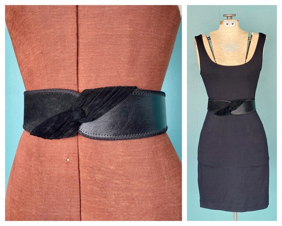 Wide Leather Black Vintage Waist Belt 80s High Wai