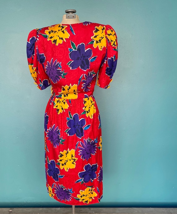 Vintage 80s Red Floral Wrap Dress TaraLynEvansStu… - image 8