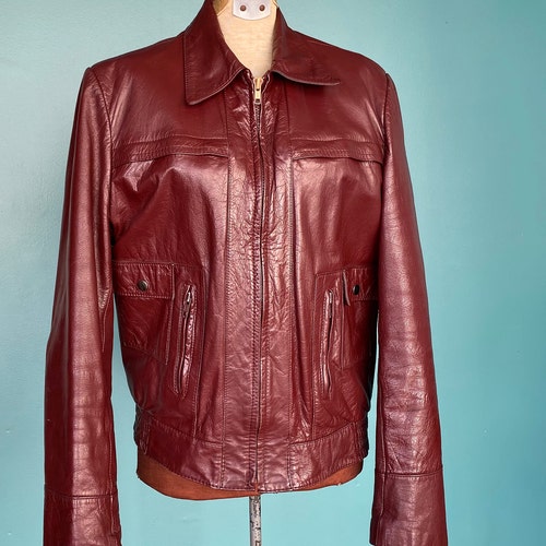 Leather Jacket Burgundy Bomber Jacket 1970s Leather Coat Red Leather Jacket shops Leather Bomber Leather Jacket Women TaraLynEvansStudio