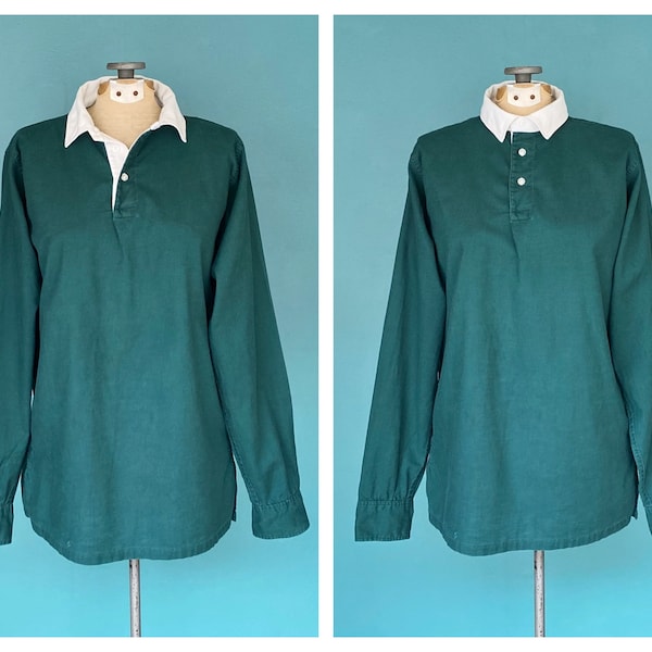 Rugby Shirt Retro 70s Shirt Green Shirt Vintage Rugby Shirt Collared Shirt Polo Shirt Mens 70s Shirt Cotton Shirt TaraLynEvansStudio