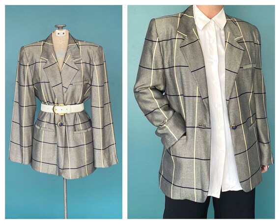 80s Grid Blazer Longline Plaid 80s Blazer, TaraLyn