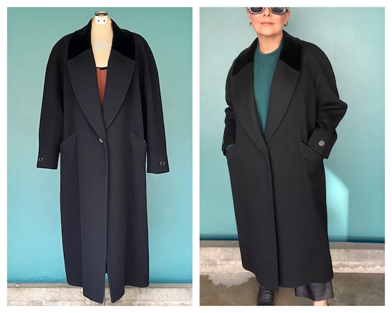 Black Coat Women 80s Coat Black Coat Wool Coat Vi… - image 1