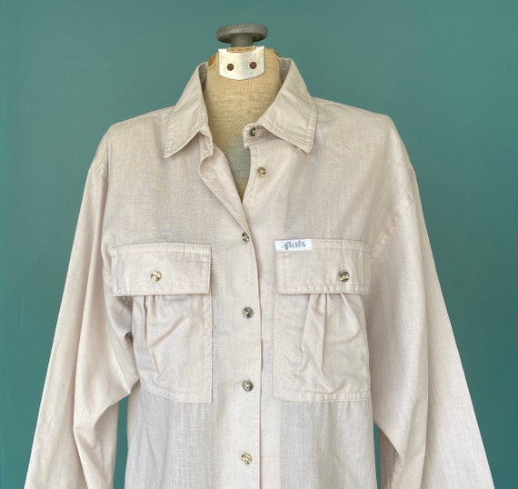 80s Retro Beige Button Up Work Shirt 80s Clothes … - image 4