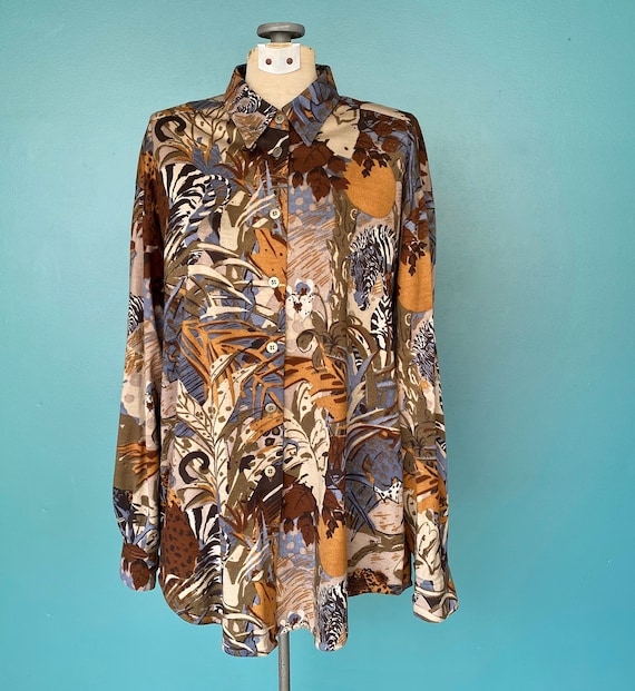 Jaeger Designer Animal Print Button Up 90s Blouse… - image 5