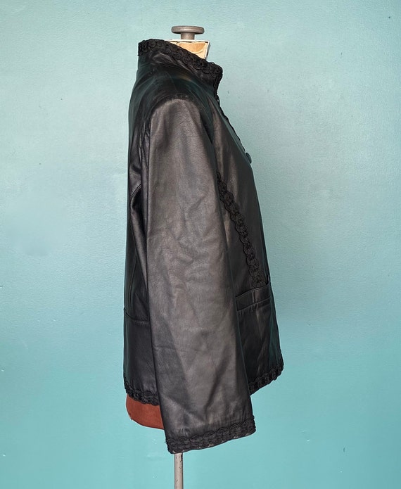80s Women Black Leather Vintage Jacket Womens Bla… - image 6