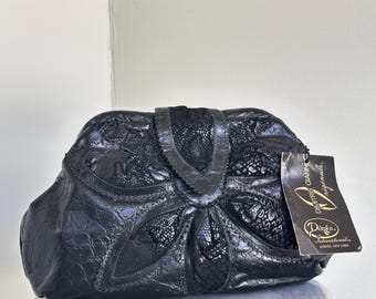 Vintage Black 80s Leather Clutch Purse | 1980s Deadstock Shoulder Bag | Retro Black Handbag | Retro Clutch Purse | TaraLynEvansStudio
