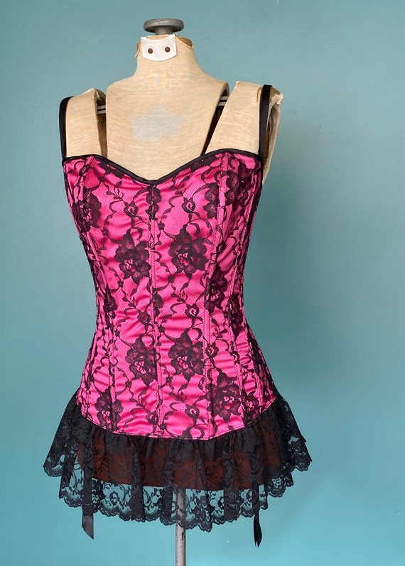 Vintage Sexy Pink Lace Bustier Corset Lace Up Corset … Gem