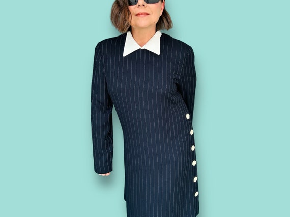 Mod Goth Vintage White Collar 90s Mod Goth Dress Collared Dres… - Gem