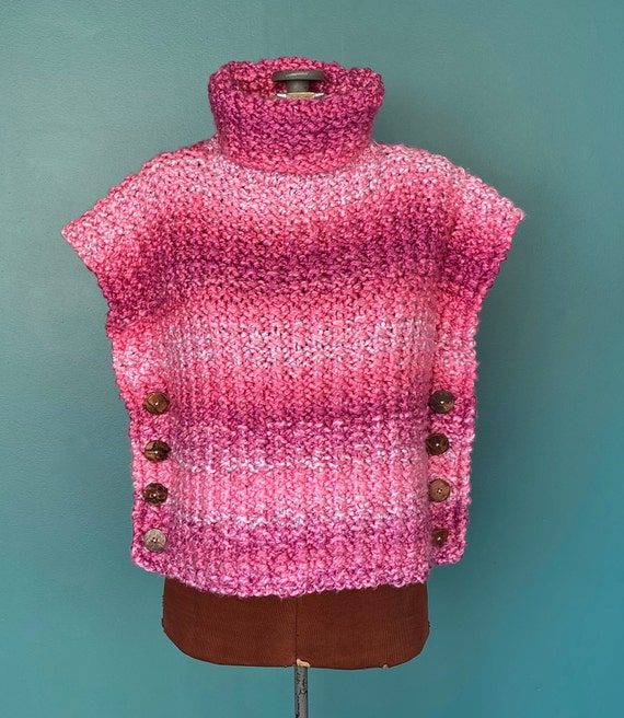 Pink Turtleneck Crochet Sweater Vest Vintage Swea… - image 4