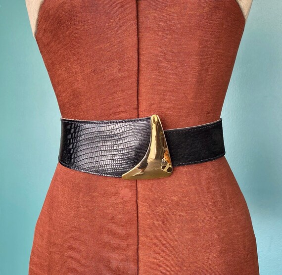 Wide Black Leather Vintage Womens Belt 80s Leather