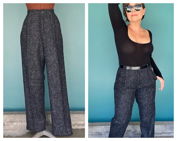 Vintage zwarte dode inventaris jaren 80 broek hoog getailleerde broek wijde broek Vintage broek zwarte broek jaren 80 kleding TaraLynEvansStudio Etsy Nederland