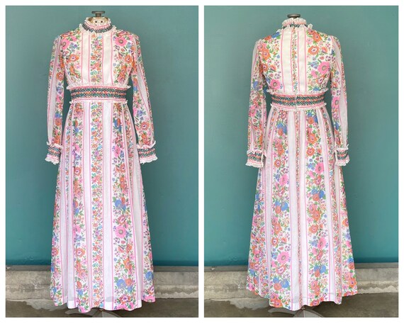 Prairie 70s Floral Cottagecore Folk Dress Vintage