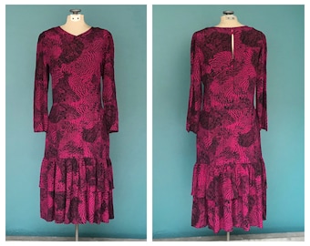 Pink Dress Silk Dress 80s Dress Leopard Print TaraLynEvansStudio
