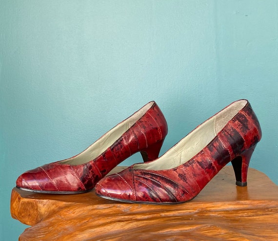 Vintage 80s Womens Red Leather Pumps Vintage Heel… - image 2