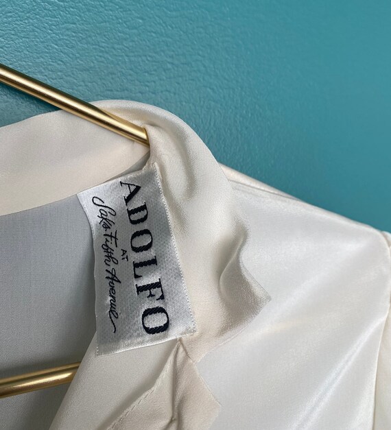 Adolfo White Blouse Silk Blouse 80s Blouse White … - image 7