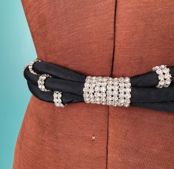 80s Black Rope Rhinestone Vintage Belt TaraLynEva… - image 6