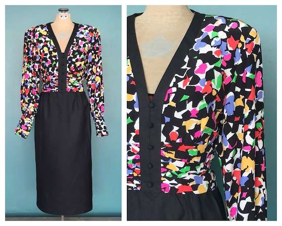 80s Puff Sleeve Midi Dress Vintage Dress, TaraLynE