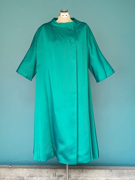 Vintage 60s Green Satin Duster Coat TaraLynEvansS… - image 5