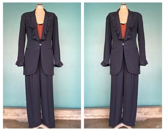 90s Womens Vintage Pants Suit Womens Black Suit Ladies Suit High Waist Suit Designer Suit Women's Pant Suit  TaraLynEvansStudio