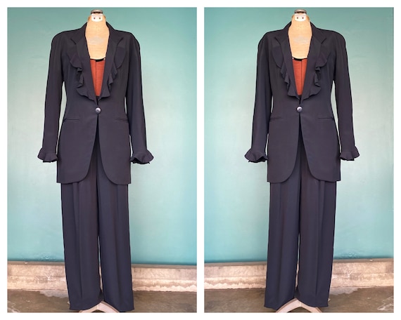 90s Womens Vintage Pants Suit Womens Black Suit L… - image 1