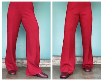 St John Red Knit Wide Leg Vintage Pants TaraLynEvansStudio