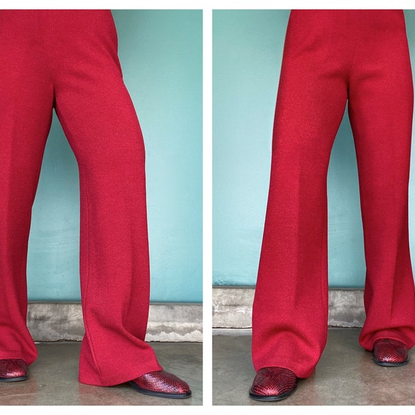 St John Red Knit Wide Leg Vintage Pants TaraLynEvansStudio