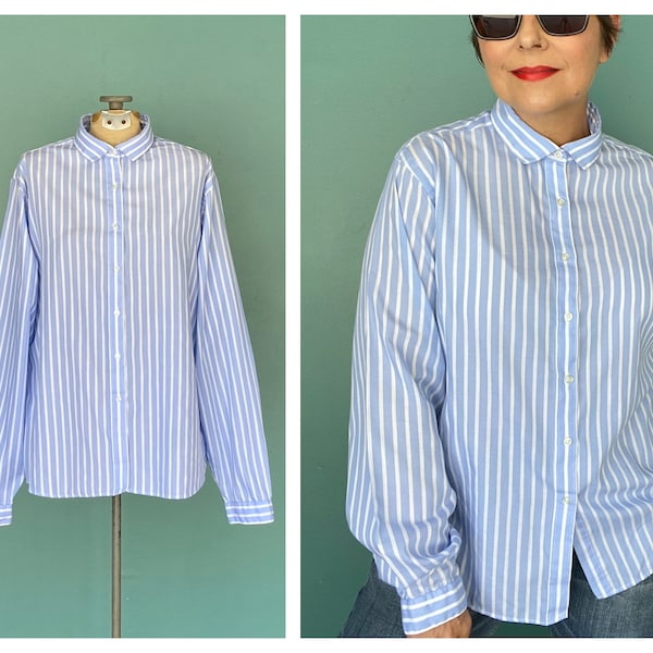 Vintage 90s Striped Button Up Oxford Striped Blouse LL Bean Women Button Up 90s Vintage Shirt Button Up Shirt TaraLynEvansStudio