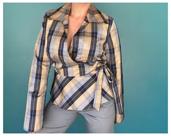 Vintage 90s Silk Plaid Wrap Blouse TaraLynEvansStudio