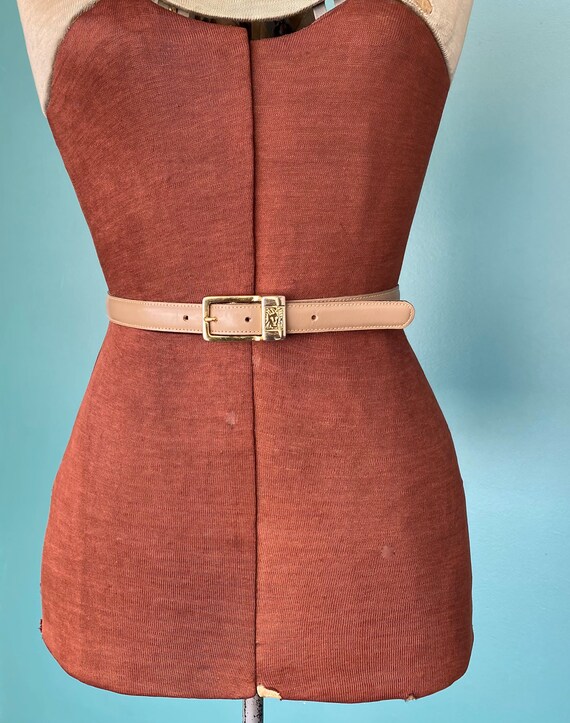 Thin Leather 80s Anne Klein Waist Belt Tan Leathe… - image 7