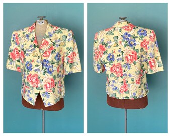 80s Short Sleeve Crop Floral Blazer TaraLynEvansStudio