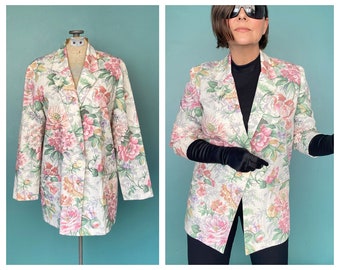 80s Floral Womens Vintage Retro Blazer TaraLynEvansStudio