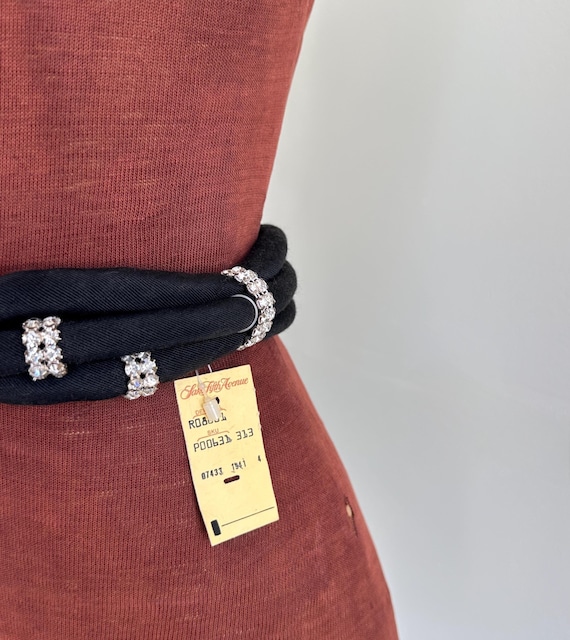 Black Vintage Rhinestone Rope Belt VINTAGE BLACK ROPE Rhinestone Necklace Belt Tassel Statement  main image 2