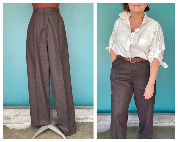 Brown Pants 80s Pants Womens Trousers High Waisted Pants Baggy