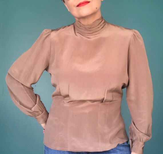80s Silk Blouse Puff Sleeve Secretary Blouse, Tara