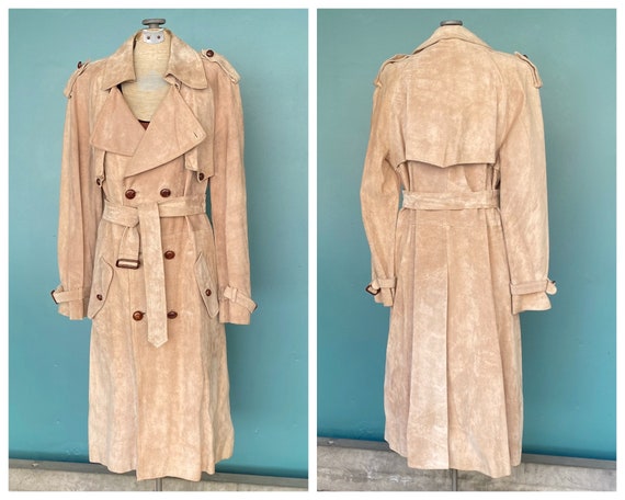 Vintage Leather Womens Suede Trench Coat Long Leat