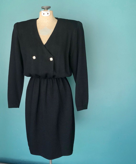 St John 80s Black Knit Sweater Dress 80s Dress Vi… - image 3