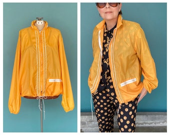 Windbreaker Yellow Jacket 70s Jacket Vintage Windbreaker Retro Windbreaker Hooded Jacket Zip Up Jacket TaraLynEvansStudio