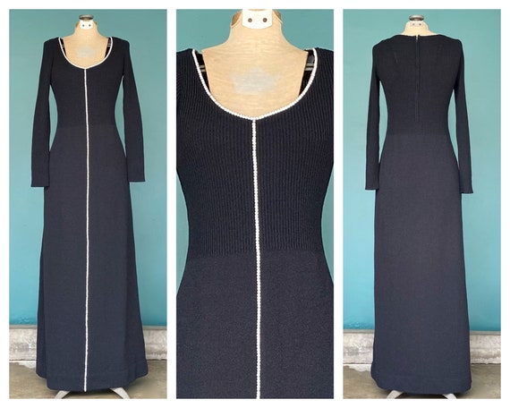 Vintage 70s Black Knit Long Sweater Dress TaraLyn… - image 1