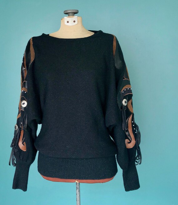 Western Sweater Black Sweater Retro Sweater Size … - image 2