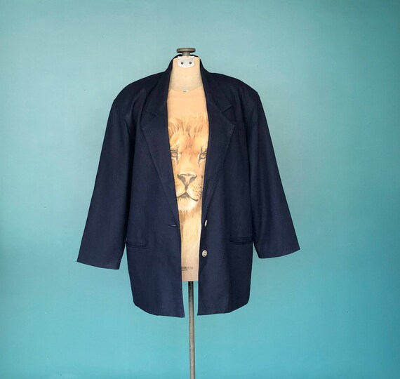Oversized Linen Vintage 90s Navy Blazer Vintage Wo