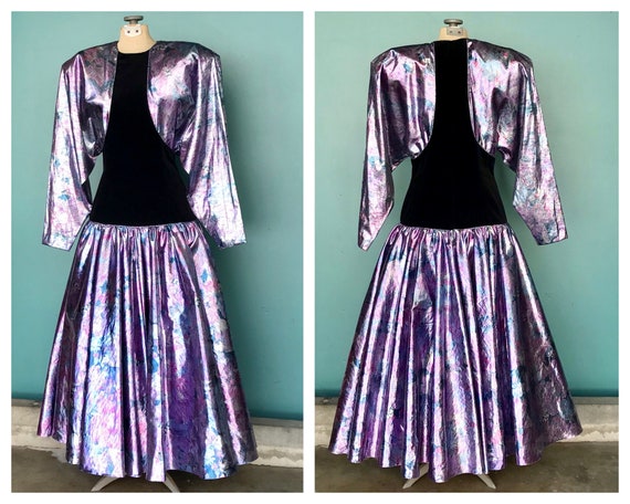 Velvet 80s Dress Metallic Drop Waist Dress, 25 Wai