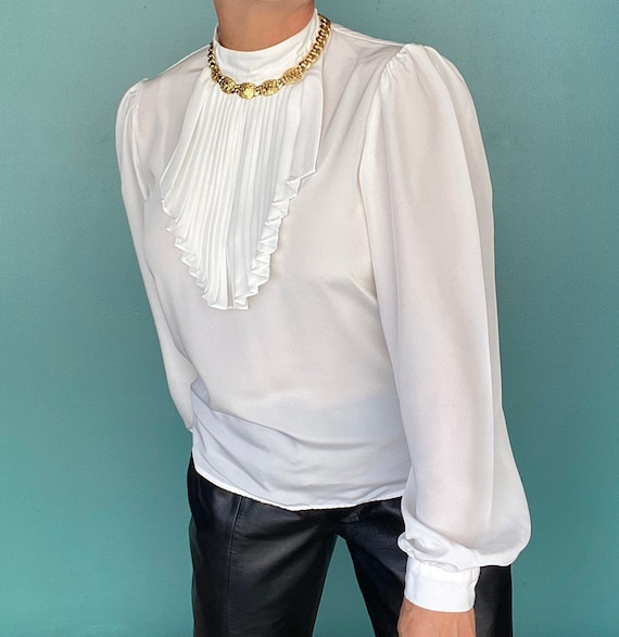 Ruffle Collar White Womens Blouse White Ruffle Bl… - image 3