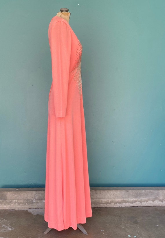 60s Peach Beaded Vintage Long Formal Dress Cockta… - image 5