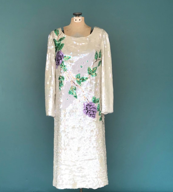 White Sequin Dress Bridal Dress Beaded Dress Sequ… - image 2
